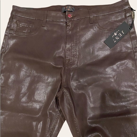 Jen7 by 7 For All Mankind High-Rise Brown Shiny Coated Ankle Skinny Jeans 16 NWT - Picture 8 of 11